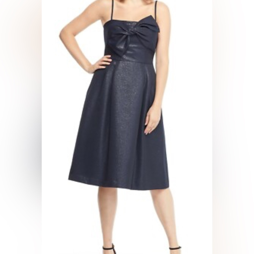 Gal Meets Glam “Lucille” Bow Front Midi Dress – Navy Blue, Size 12‎ (NWT)